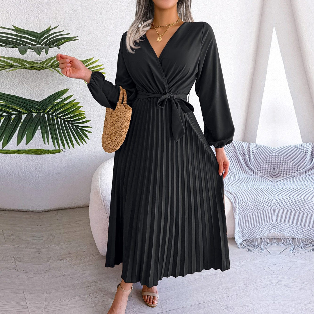 Amy Schwarzes Elegantes Maxi Kleid mit V-Ausschnitt Festliche Boho Stil